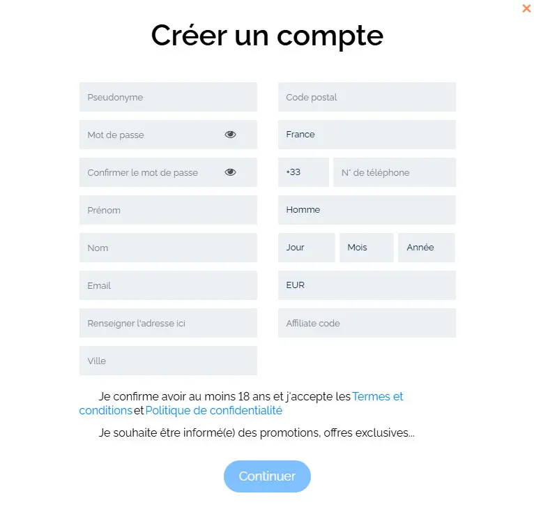 Proceso de registro WAZAMBA CASINO